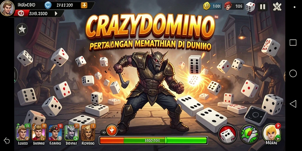 Screenshot utama menunjukkan pertarungan intens dalam CRAZYDOMINO.