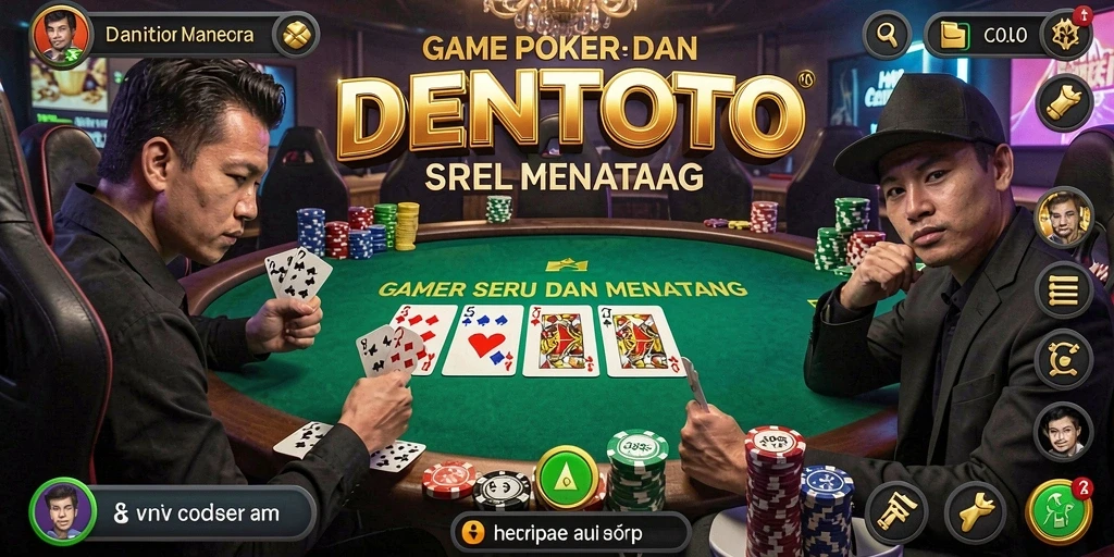 Screenshot DENTOTO dengan tampilan gameplay Poker yang mendebarkan.