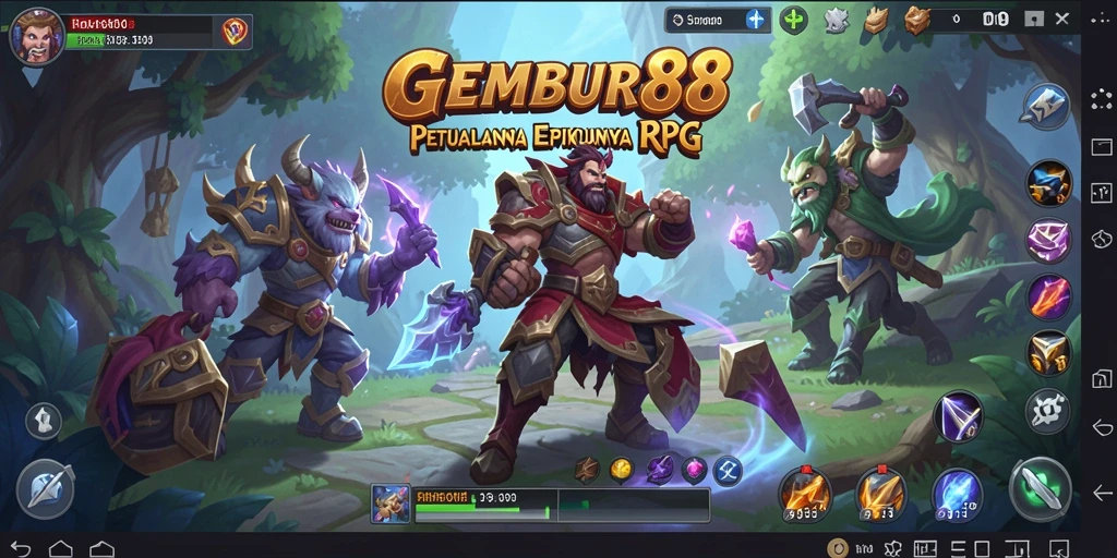 Tangkapan layar utama GEMBUR88 menampilkan aksi seru dalam gameplay RPG.