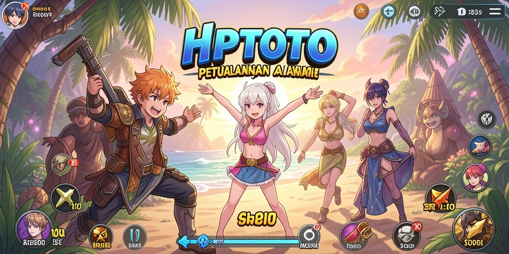 Tampilan gameplay HPTOTO yang penuh warna dan karakter anime menarik.