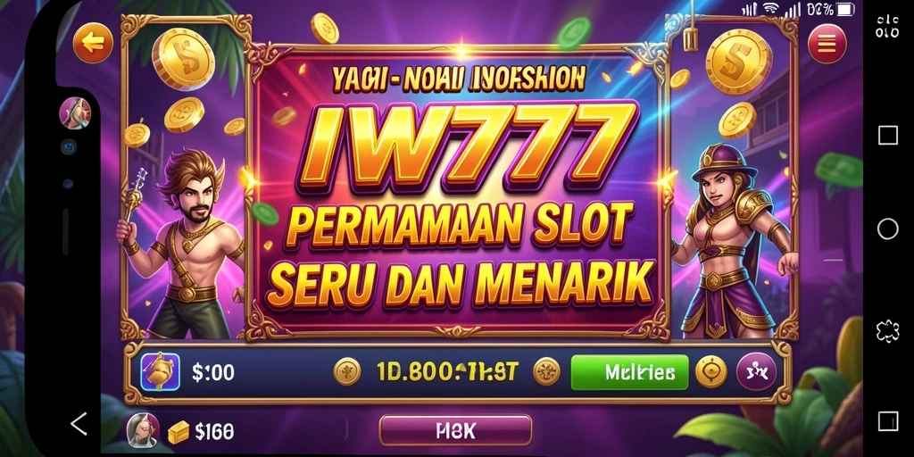 Tampilan gameplay IW777 yang menarik dengan warna-warna cerah dan fitur slot yang seru.