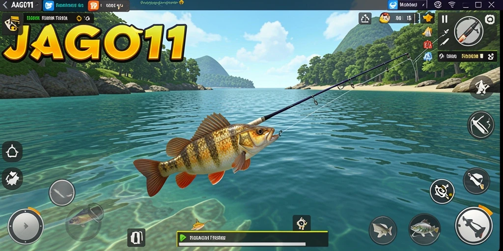 Screenshot gameplay JAGO11 dengan aksi memancing yang seru dan menantang.