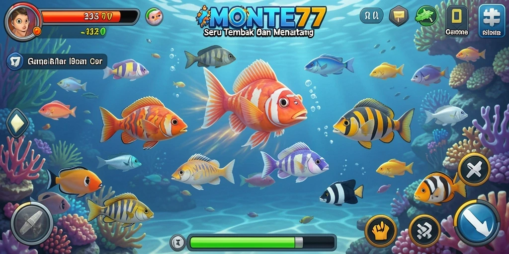 Tampilan gameplay seru saat menembak ikan di MONTE77.