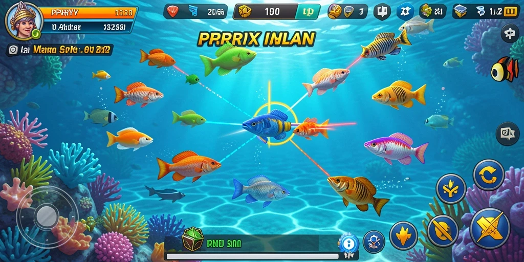 Tampilan gameplay Tembak Ikan yang menarik dan penuh warna.