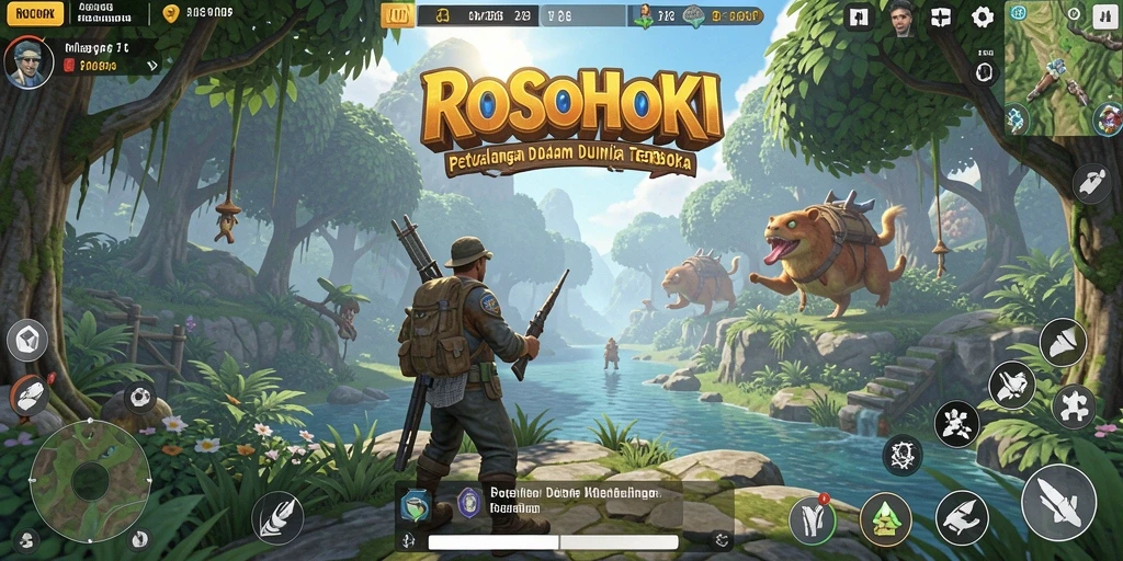 Screenshot gameplay ROSOHOKI menampilkan petualangan Open World yang mendalam.