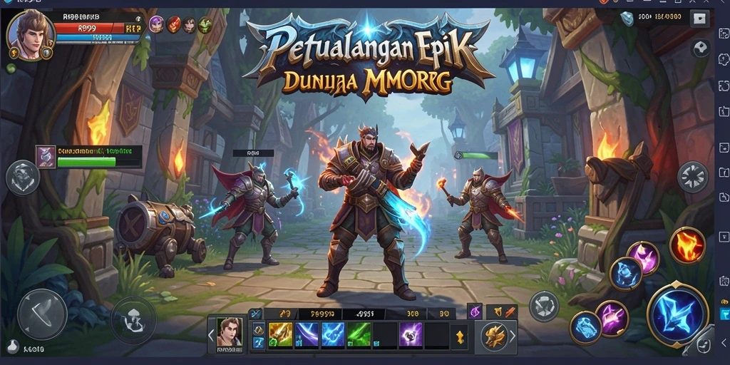 Tampilan gameplay menarik dari RR999 yang menggambarkan aksi pertempuran MMORPG.