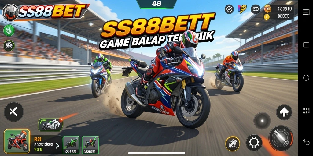 Tampilan gameplay SS88BET dengan balap motor yang seru.