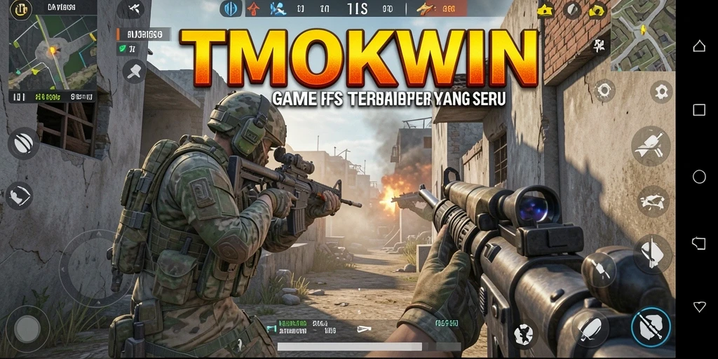 Gameplay TMOKWIN dengan aksi FPS yang mendebarkan.