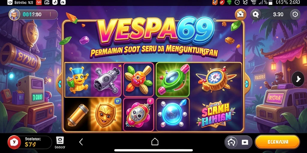 Tampilan gameplay VESPA69 yang menarik dengan gulungan slot yang berputar.